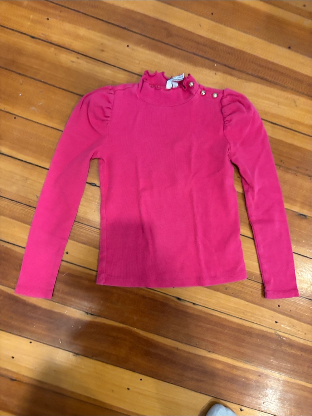 Janie and Jack Hot Pink Puff-Sleeve Mock Neck Top with Button Accents - Size 7